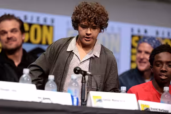 Gaten Matarazzo speaking at the 2017 San Diego Comic Con International, for "Stranger Things", at the San Diego Convention Center in San Diego, California. Plea
