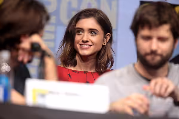 Natalia Dyer speaking at the 2017 San Diego Comic Con International, for "Stranger Things", at the San Diego Convention Center in San Diego, California. Please 