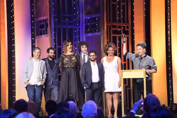 This photo includes the cast and crew of "Transparent," including Jay Duplass, Our Lady J, Ethan Kuperberg, Joe Lewis, Alexandra Billings, Ali Liebegott and Jil (2016)