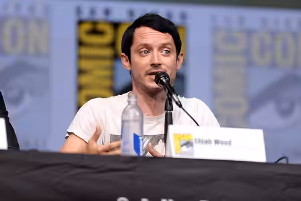 Elijah Wood speaking at the 2017 San Diego Comic Con International, for "Dirk Gently's Holistic Detective Agency", at the San Diego Convention Center in San Die