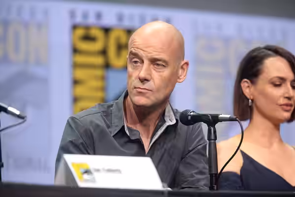 Pip Torrens speaking at the 2017 San Diego Comic Con International, for "Preacher", at the San Diego Convention Center in San Diego, California. Please attribut