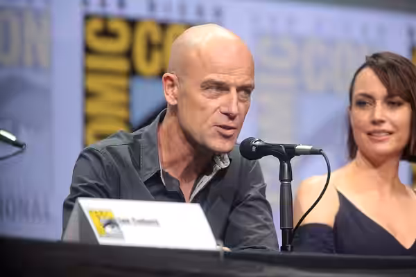 Pip Torrens speaking at the 2017 San Diego Comic Con International, for "Preacher", at the San Diego Convention Center in San Diego, California. Please attribut