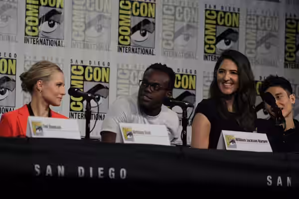 Cast and crew of NBC's 'The Good Place' discuss the show in the Indigo Ballroom at the San Diego Hilton Bayfront Hotel during San Diego Comic Con on July 21, 20 (2018)