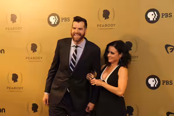 NEW YORK, NY - MAY 20: Timothy Simons and Julia Louis-Dreyfus from VEEP pose with an award during The 76th Annual Peabody Awards Ceremony at Cipriani, Wall Stre (2017)