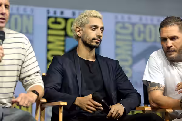 Riz Ahmed speaking at the 2018 San Diego Comic Con International, for "Venom", at the San Diego Convention Center in San Diego, California. Please attribute to 