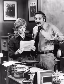 Publicity photo of Hal Linden and Barbara Barrie as Barney and Liz Miller from the television program Barney Miller.