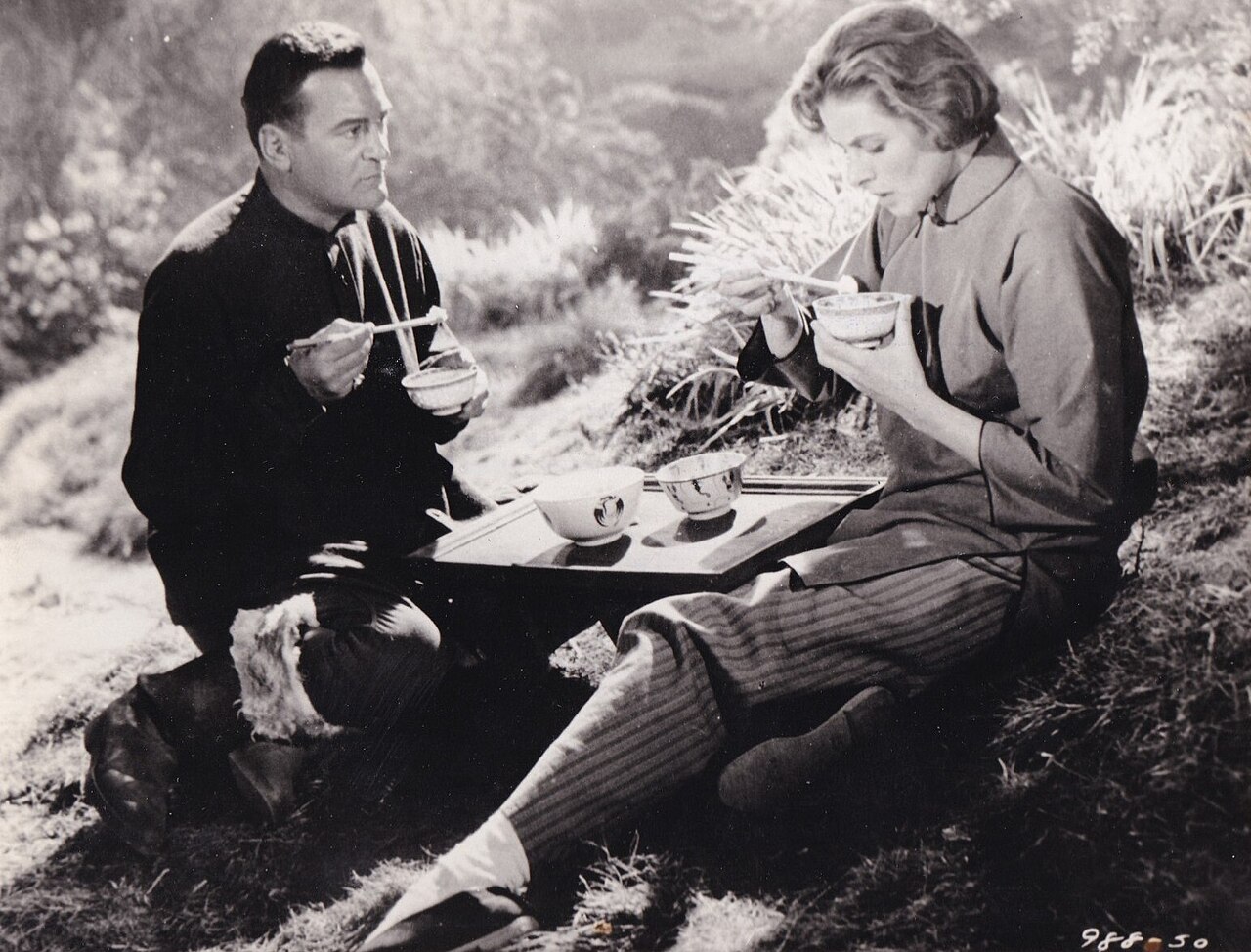 Curd Jürgens and Ingrid Bergman in the American-British drama film The Inn of the Sixth Happiness (1958). Press photo from 1966.