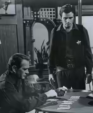 Darren McGavin and Linden Chiles in The Virginian episode "The Deadly Past" (1964)