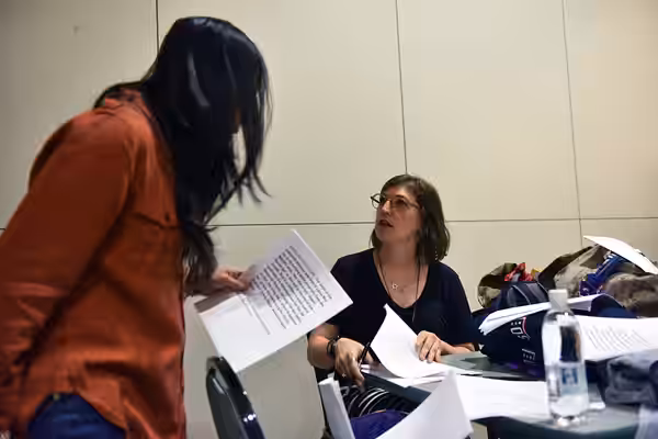 Anjelah Johnson and Mayim Bialik rehearse before a USO show, Kaiserslautern Military Community Center, Ramstein Air Base, Ramstein-Miesenbach, Germany, July 3,  (2019)