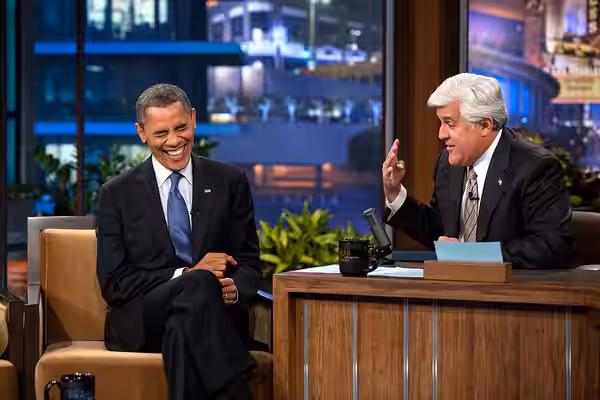 President Barack Obama participates in an interview with Jay Leno during a taping of "The Tonight Show with Jay Leno" at the NBC Studios in Burbank, Calif., Oct (2012)