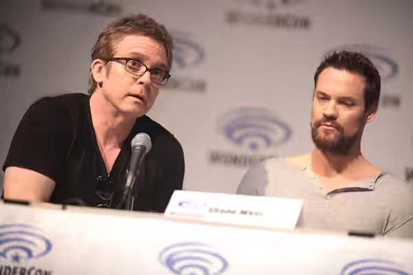 Brannon Braga and Shane West speaking at the 2015 Wondercon, for "Salem", at the Anaheim Convention Center in Anaheim, California. Please attribute to Gage Skid