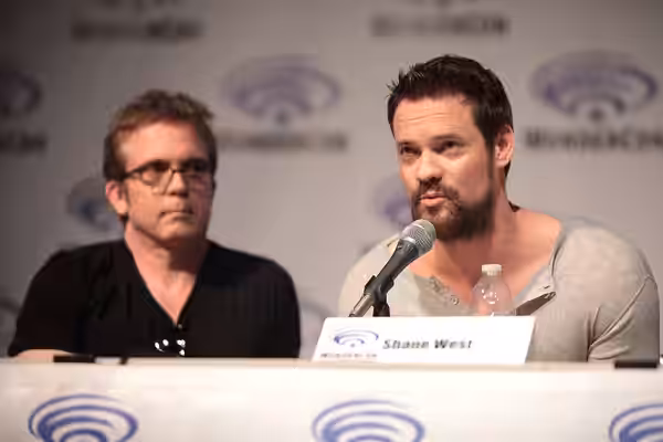 Brannon Braga and Shane West speaking at the 2015 Wondercon, for "Salem", at the Anaheim Convention Center in Anaheim, California. Please attribute to Gage Skid