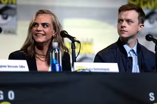Cara Delevingne and Dane DeHaan speaking at the 2016 San Diego Comic Con International, for "Valerian and the City of a Thousand Planets", at the San Diego Conv
