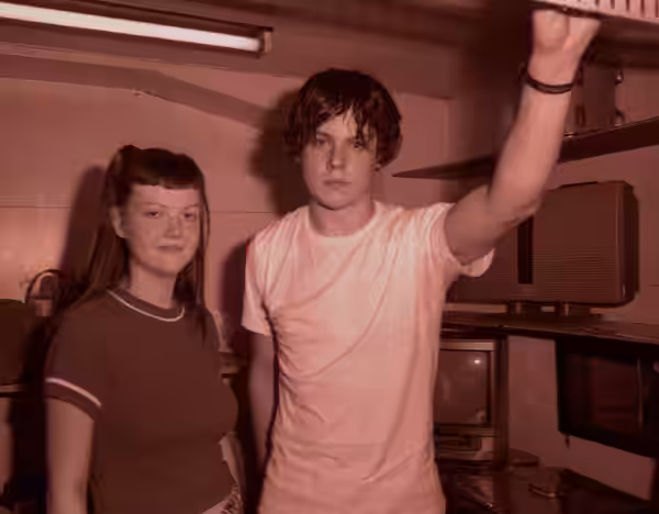 The White Stripes, in 2000, first tour of Japan. They played to a very small audience (about 10 to 20), but their playing was fantastic! Photo taken at the back