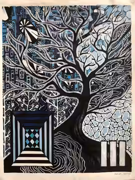 Ink illustration, 2022, based on art and music by Jack White