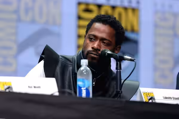 Keith Stanfield speaking at the 2017 San Diego Comic Con International, for "Death Note", at the San Diego Convention Center in San Diego, California. Please at