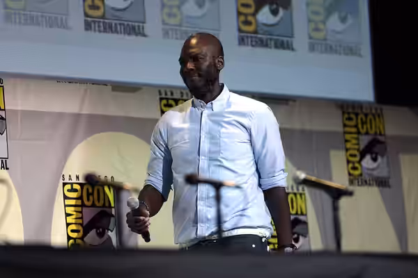 Rick Famuyiwa speaking at the 2016 San Diego Comic Con International, for "Warner Bros. Pictures", at the San Diego Convention Center in San Diego, California. 