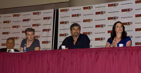 The three leads actors of the TV show at the 2012 FanExpo Canada.. From left: Erik Knudsen, Victor Webster and Rachel Nichols