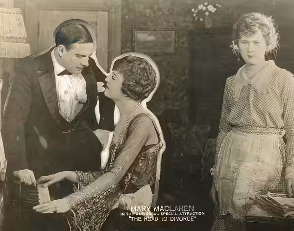 A scene from "The Road to Divorce," which played at the Colonial Theater, Seattle. Includes Mary MacLaren. Date stamped Ap. 30, 1920. Subjects: motion pictures,