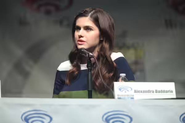 Alexandra Daddario speaking at the 2015 Wondercon, for "San Andreas", at the Anaheim Convention Center in Anaheim, California. Please attribute to Gage Skidmore