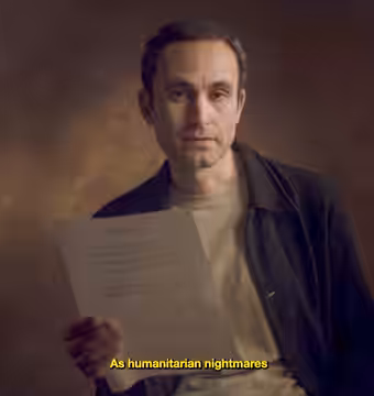 Khalid Abdalla participating in a call for an end to the genocide in Gaza, one year after its start. (2024)