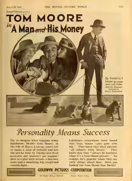 Advertisement in Moving Picture World, March 1919 for the film A Man and His Money (1919).