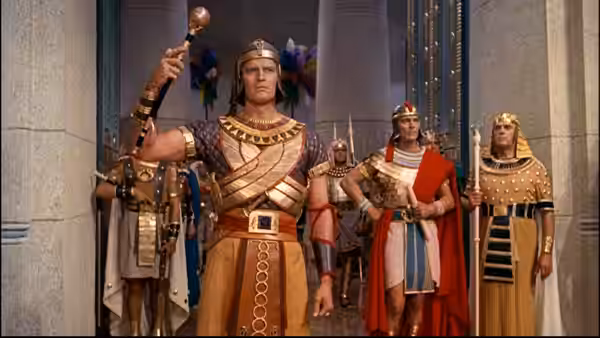 Screenshot of Charlton Heston and Henry Wilcoxon from the trailer for the film The Ten Commandments. (1956)