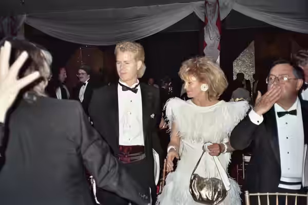 Angie Dickinson with fan David Gregory at the Governor's Ball following the telecast of the 61st Annual Academy Awards, 1989. NOTE: Permission granted to copy, 