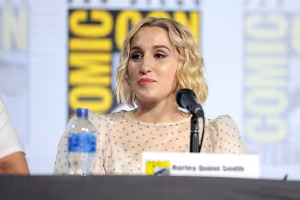 Harley Quinn Smith speaking at the 2019 San Diego Comic Con International, for "Jay and Silent Bob Reboot", at the San Diego Convention Center in San Diego, Cal