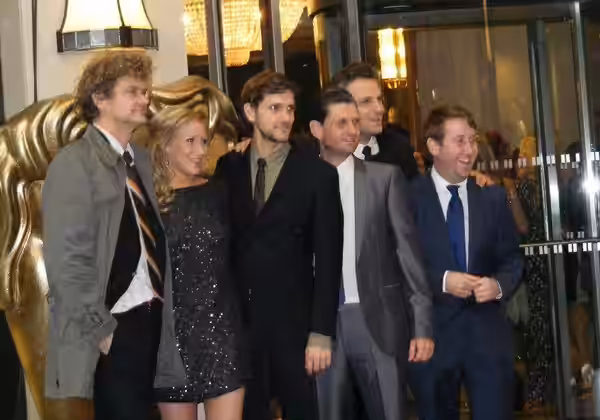 Photo of the starring cast of Horrible Histories: (l-r) Simon Farnaby, Martha Howe-Douglas, Mathew Baynton, Laurence Rickard, Ben Willbond and Jim Howick (2011)