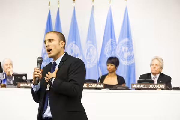 UN_091511-Student Conference with Chris Bashinelli, Stevie Wonder, Micheal Douglas, Jane Goodall, Yuna Kim, Ishmael Beah, Monique Coleman and others. (2011)