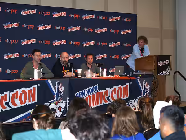 Left to right: actor/comedian Taran Killam writer Marc Andreyko, IDW Publishing Chief Creative Officer and Editor-in-Chief Chris Ryall, and IDW Vice President o (2013)