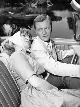 Photo of Gail Kobe and George Grizzard from the Twilight Zone episode "In His Image". This was the first hour-long edition of the program. (1962)