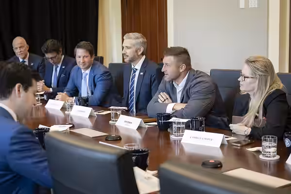 Department of Homeland Security (DHS) Secretary Kristi Noem meets with Tim Tebow and others in the fight against human trafficking at DHS Headquarters in Washin (2025)