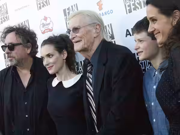 Tim Burton, Winona Ryder, Martin Landau, Charlie Tahan and Allison Abbate at the "Frankenweenie" premiere at the Fantastic Fest in Austin, Texas. (2012)