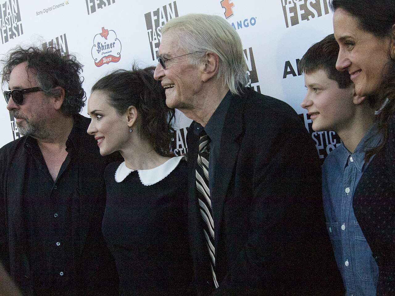 Tim Burton, Winona Ryder, Martin Landau and Charlie Tahan at the "Frankenweenie" premiere at the Fantastic Fest in Austin, Texas. (2012)