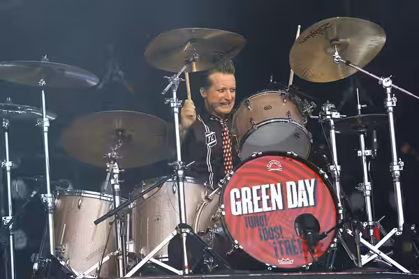 Tré Cool, drummer of Green Day, stands on the Center Stage of Rock im Park-Festival 2013.