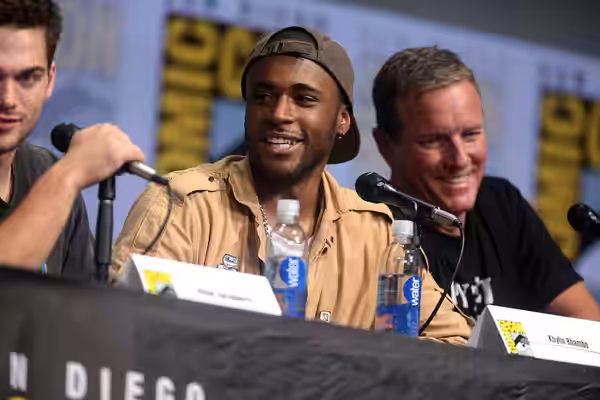 Khylin Rambo and Linden Ashby speaking at the 2017 San Diego Comic Con International, for "Teen Wolf", at the San Diego Convention Center in San Diego, Californ