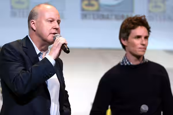 David Yates and Eddie Redmayne speaking at the 2016 San Diego Comic Con International, for "Fantastic Beasts and Where to Find Them", at the San Diego Conventio