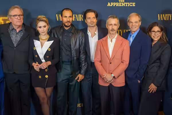 Martin Donovan, Maria Bakalova, Ali Abbasi, Sebastian Stan, Jeremy Strong, Tom Ortenberg, and Amy Baer in New York City for the movie The Apprentice. (2024)