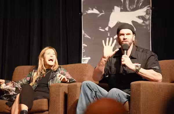 Tyler Mane and Scout Taylor-Compton from Rob Zombie's "Halloween" at Spooky Empire's Ultimate Horror Weekend 2014 held in Orlando, Florida.