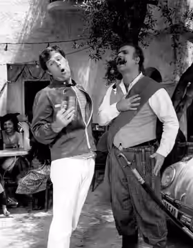 Photo of Robert Culp as Kelly Robinson and guest star Roger C. Carmel from the television program I Spy. The episode is "Red Sash of Courage". (1967)