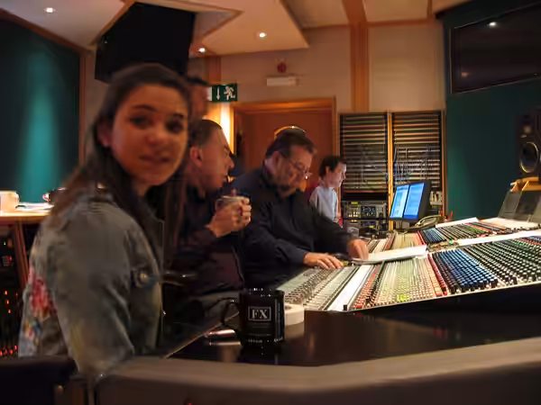 Andrea Ross with Andrew Lloyd Webber and Nigel Wright in the studio recording her debut CD "Moon River"
