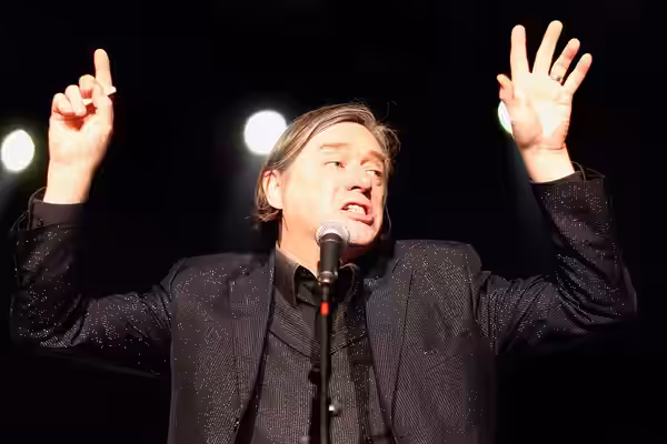 The German artist Blixa Bargeld at the Wave-Gotik-Treffen 2018 in Leipzig/Germany (Venue Volkspalast Kuppelhalle).