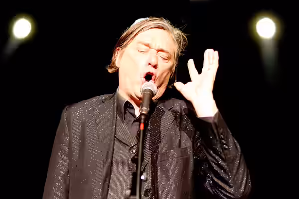 The German artist Blixa Bargeld at the Wave-Gotik-Treffen 2018 in Leipzig/Germany (Venue Volkspalast Kuppelhalle).