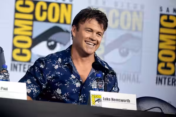 Luke Hemsworth speaking at the 2019 San Diego Comic Con International, for "Westworld", at the San Diego Convention Center in San Diego, California. Please attr