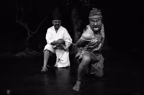 Richard Lee Sung (left) and Keone Young in a Loyola Marymount University production of Rashomon (1986)