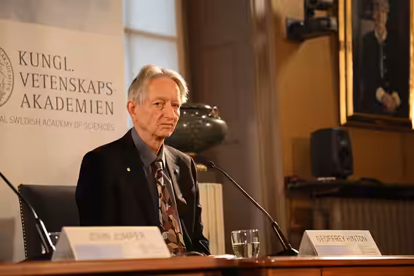 Geoffrey Hinton at the 2024 Nobel Prize press conference at Royal Swedish Academy of Sciences