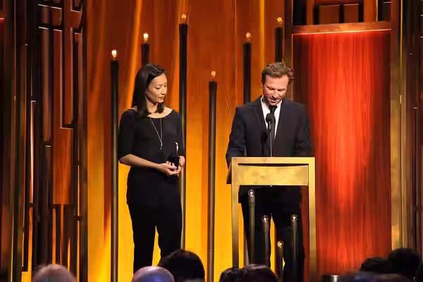 Producer Joanna Natasegara and Director Orlando von Einsiedel accept the Peabody Award for Virunga (2015)