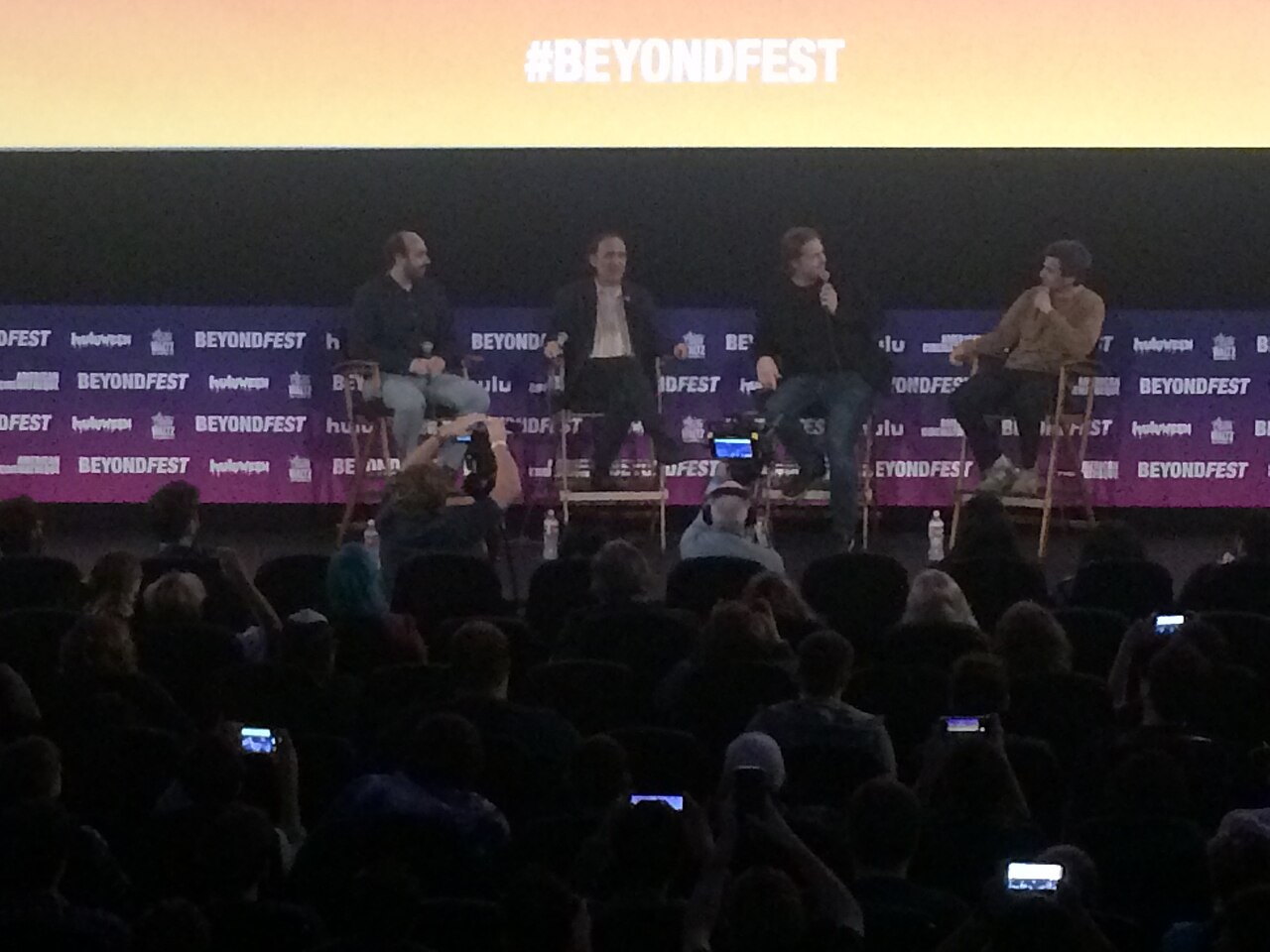 Nathan Fielder, Tim Heidecker, Eric Notarnicola, and Gregg Turkington at the Mister America panel. (2019)